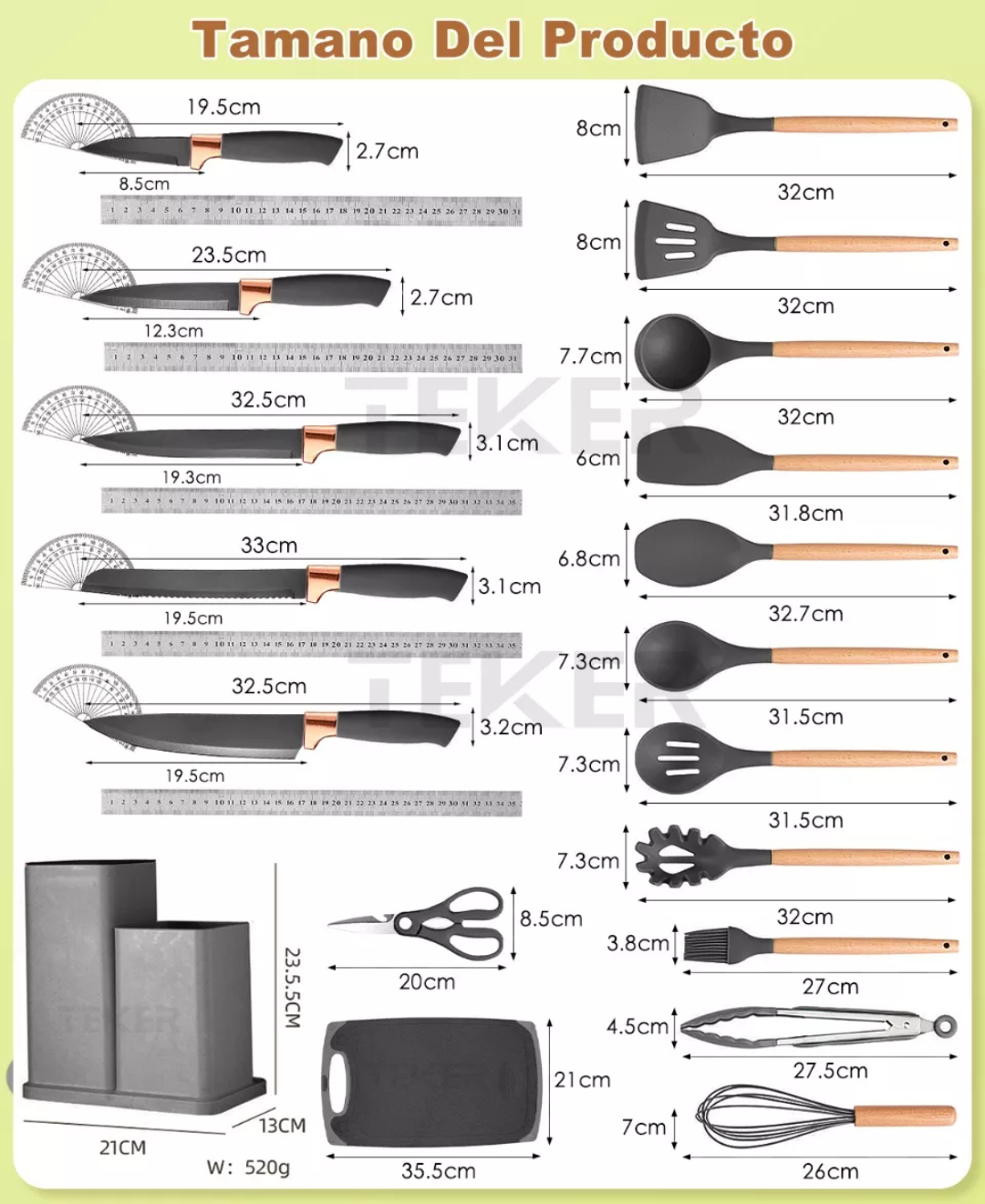 Utensilios De Cocina Silicona Juego De Cuchillo Teker 19 Set
