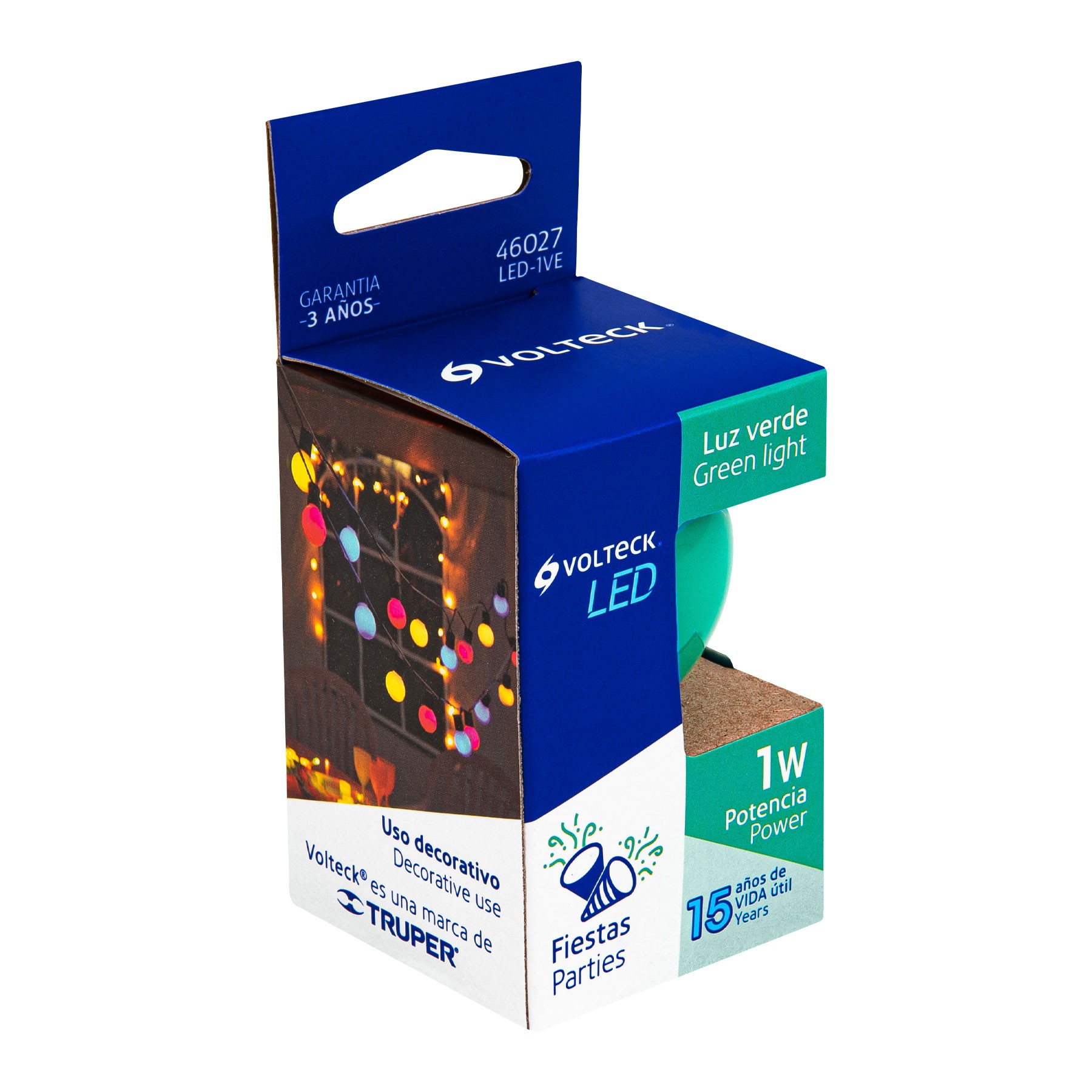 LÁMPARA LED TIPO BULBO G45 1 W COLOR VERDE, CAJA, VOLTECK 46027