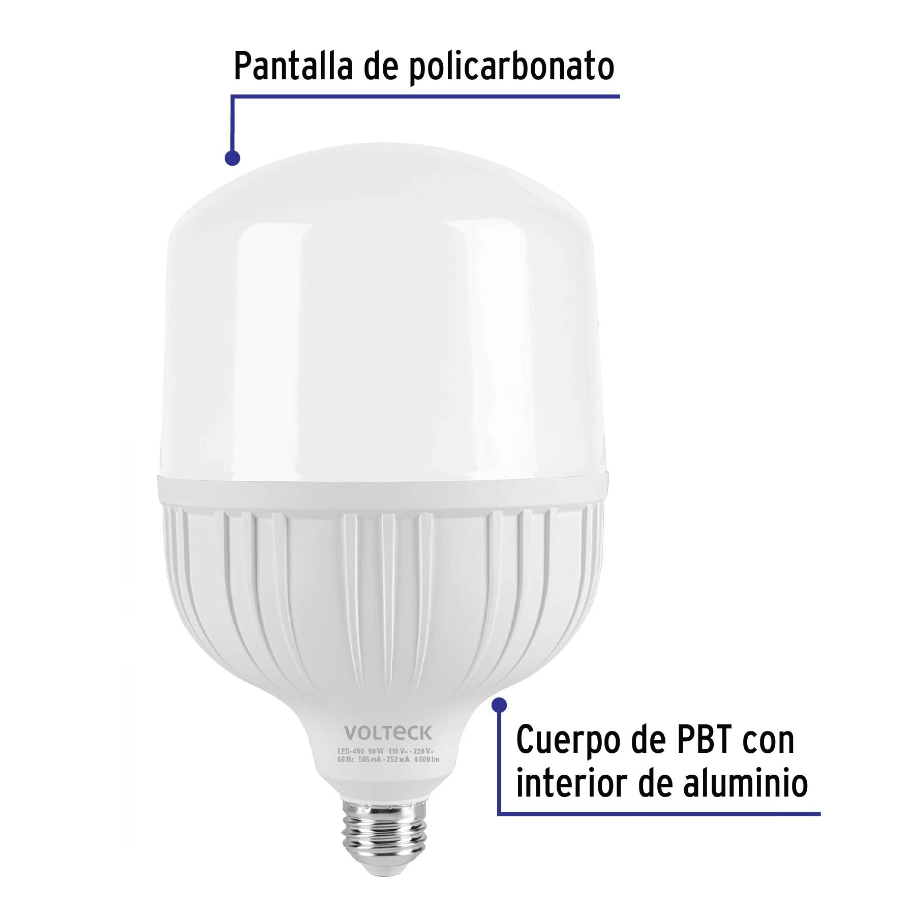 LÁMPARA DE LED ALTA POTENCIA 50 W LUZ DE DÍA, CAJA, VOLTECK 46228