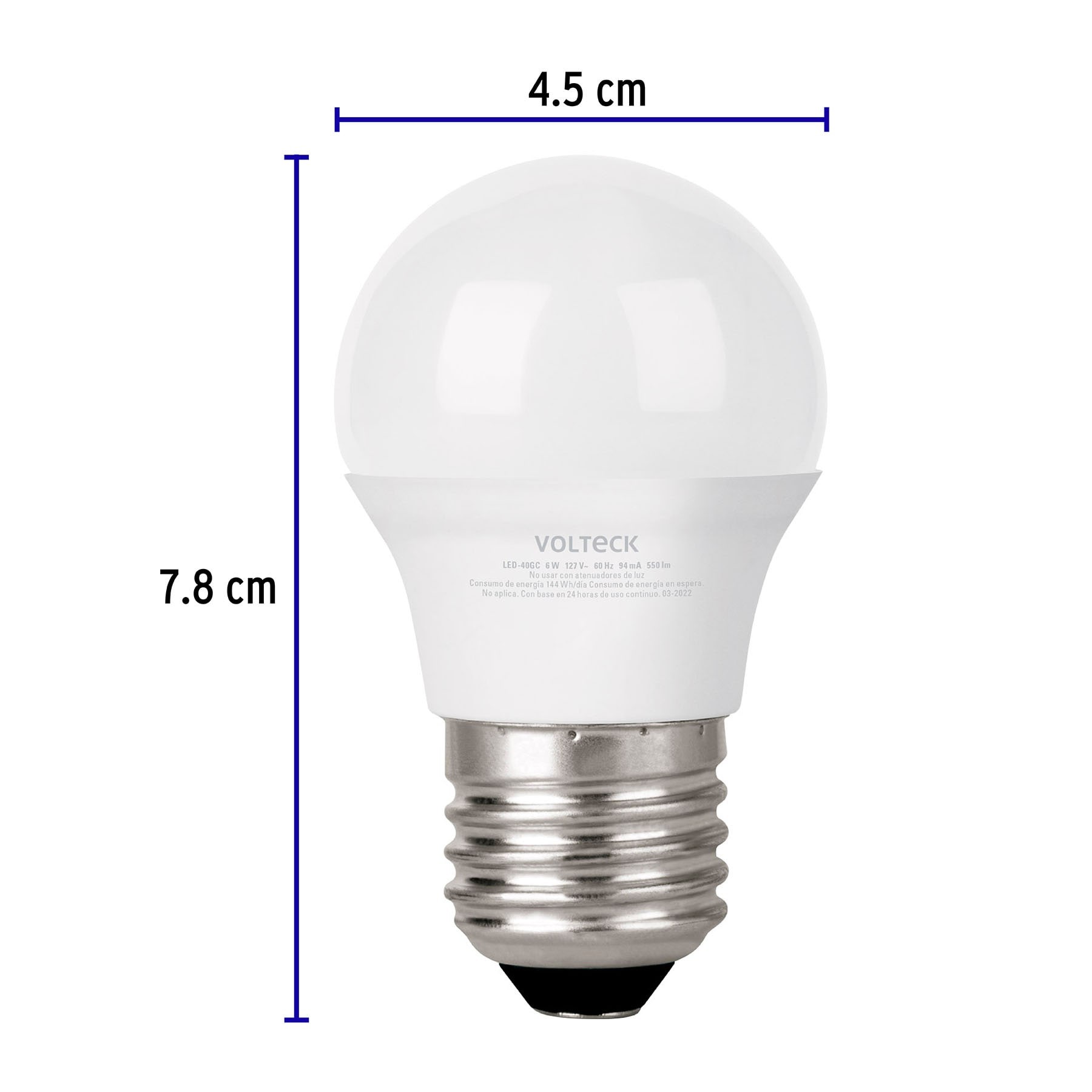 LÁMPARA DE LED, G45, 6 W, LUZ CÁLIDA, VOLTECK 46278