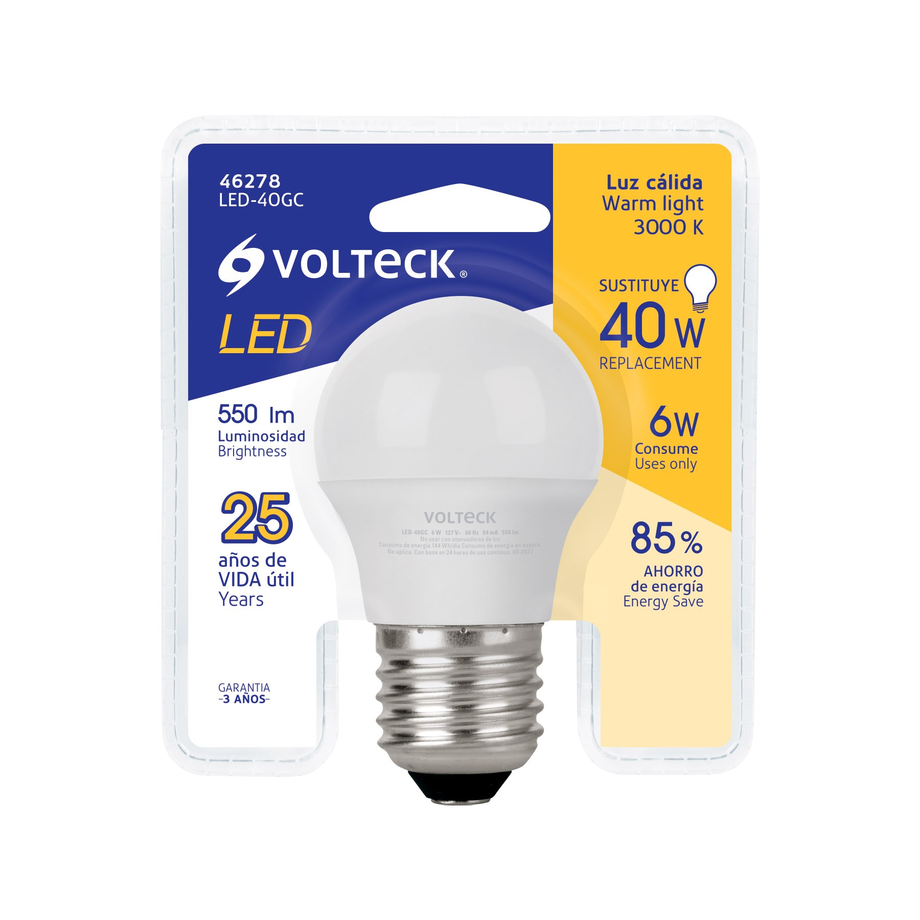 LÁMPARA DE LED, G45, 6 W, LUZ CÁLIDA, VOLTECK 46278