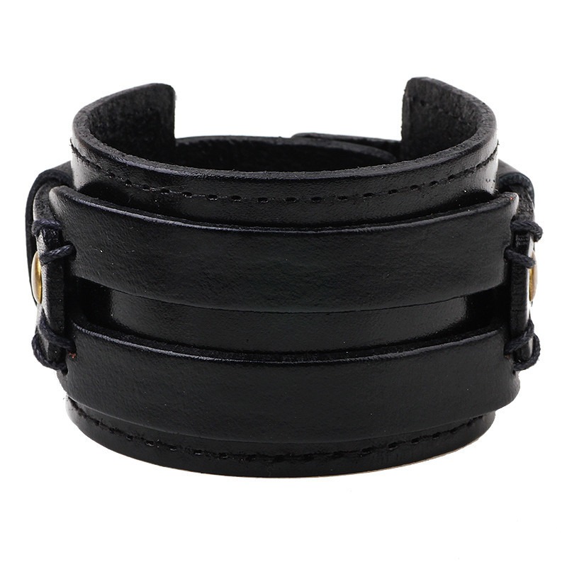 Pulsera Muñequera Piel Punk Rock Negro Ajustable