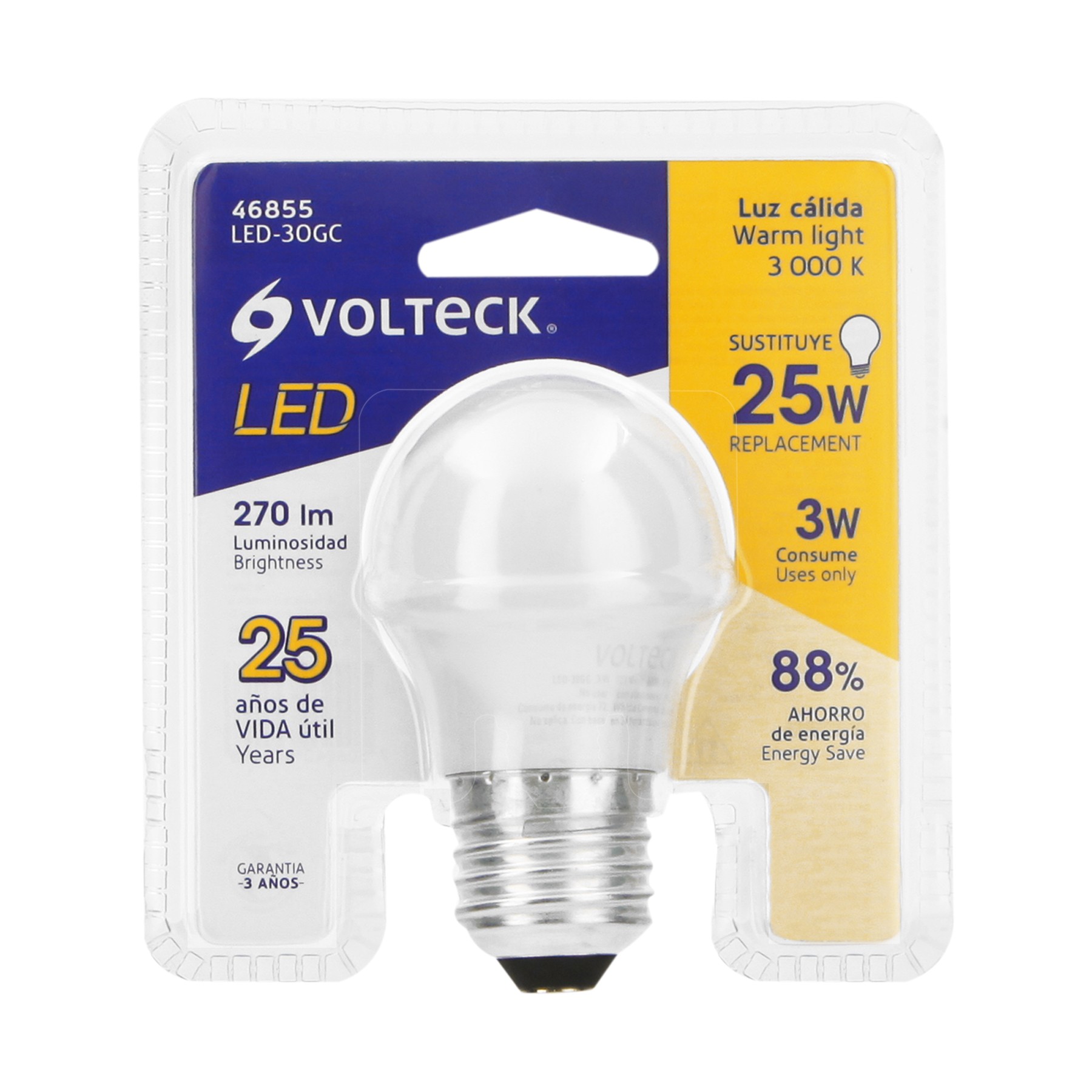 LÁMPARA DE LED, G45, 3 W, LUZ CÁLIDA, VOLTECK 46855