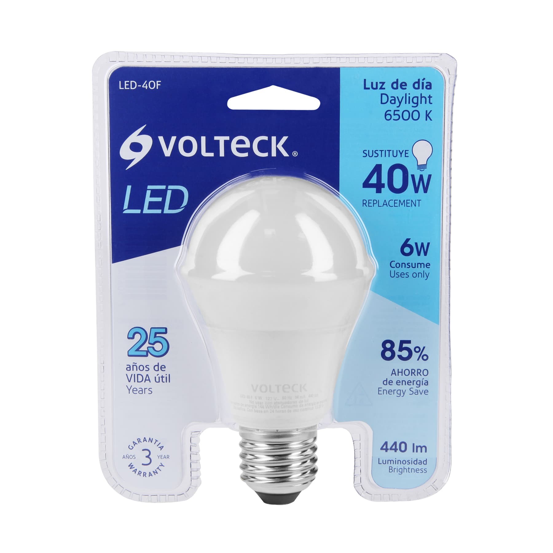 LÁMPARA LED A19 6 W (EQUIV. 40 W), LUZ DE DÍA, BLÍSTER VOLTECK 46856