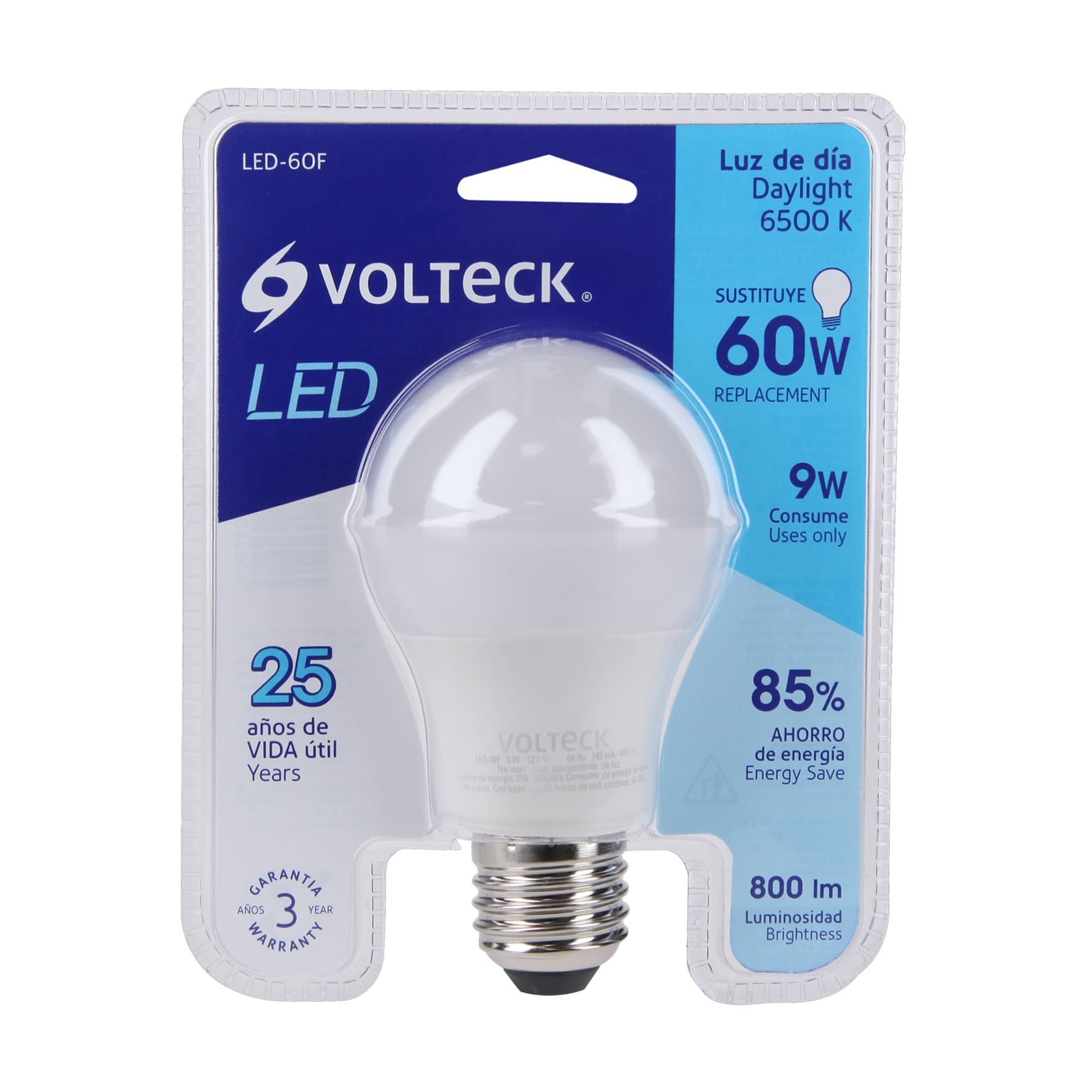 LÁMPARA LED A19 9 W (EQUIV. 60 W), LUZ DE DÍA, BLÍSTER VOLTECK 46858