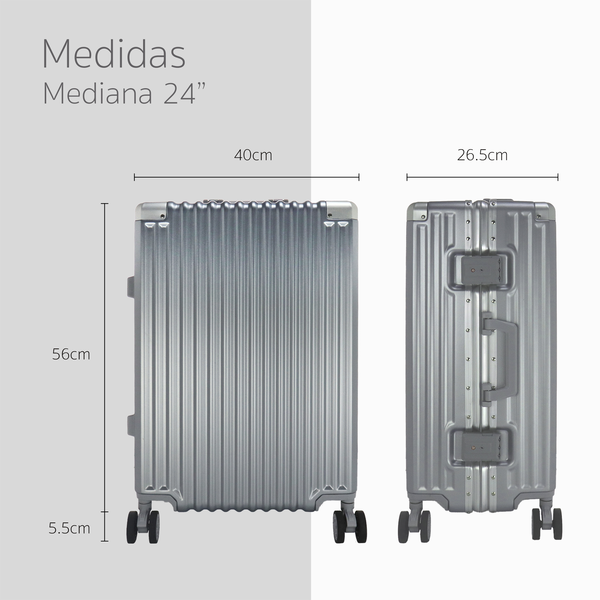Maleta De 24' De Aluminio Con Ruedas 360 Color Gris