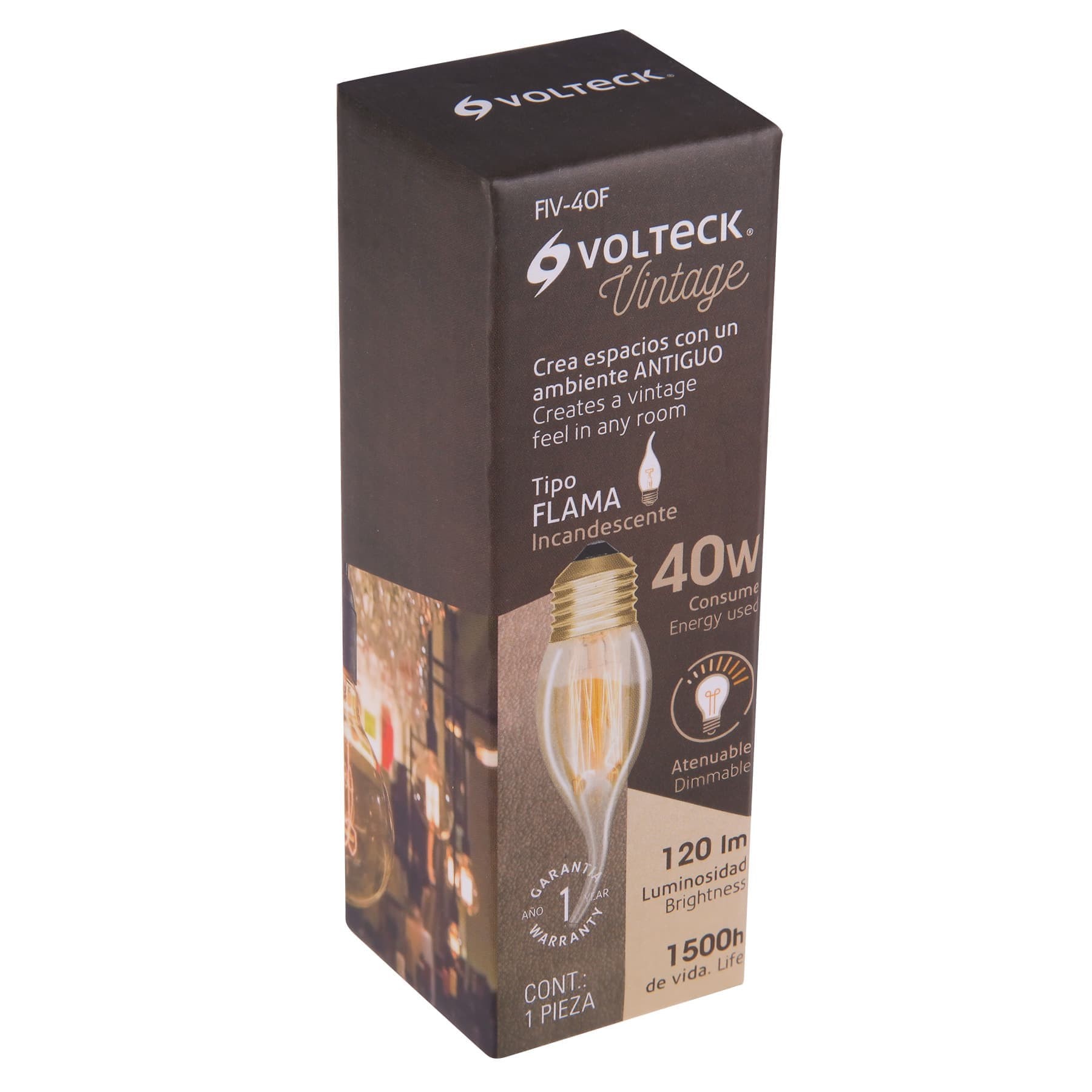 LÁMPARA INCANDESCENTE VINTAGE 40 W TIPO FLAMA, VOLTECK 47108