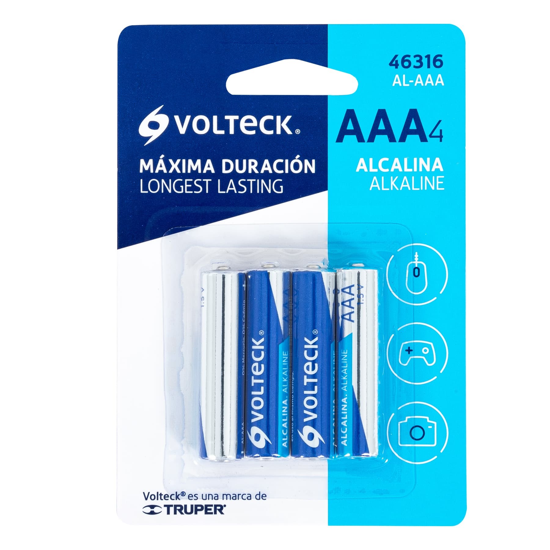 BLÍSTER CON 4 PILAS ALCALINAS TAMAÑO AAA, VOLTECK 46316
