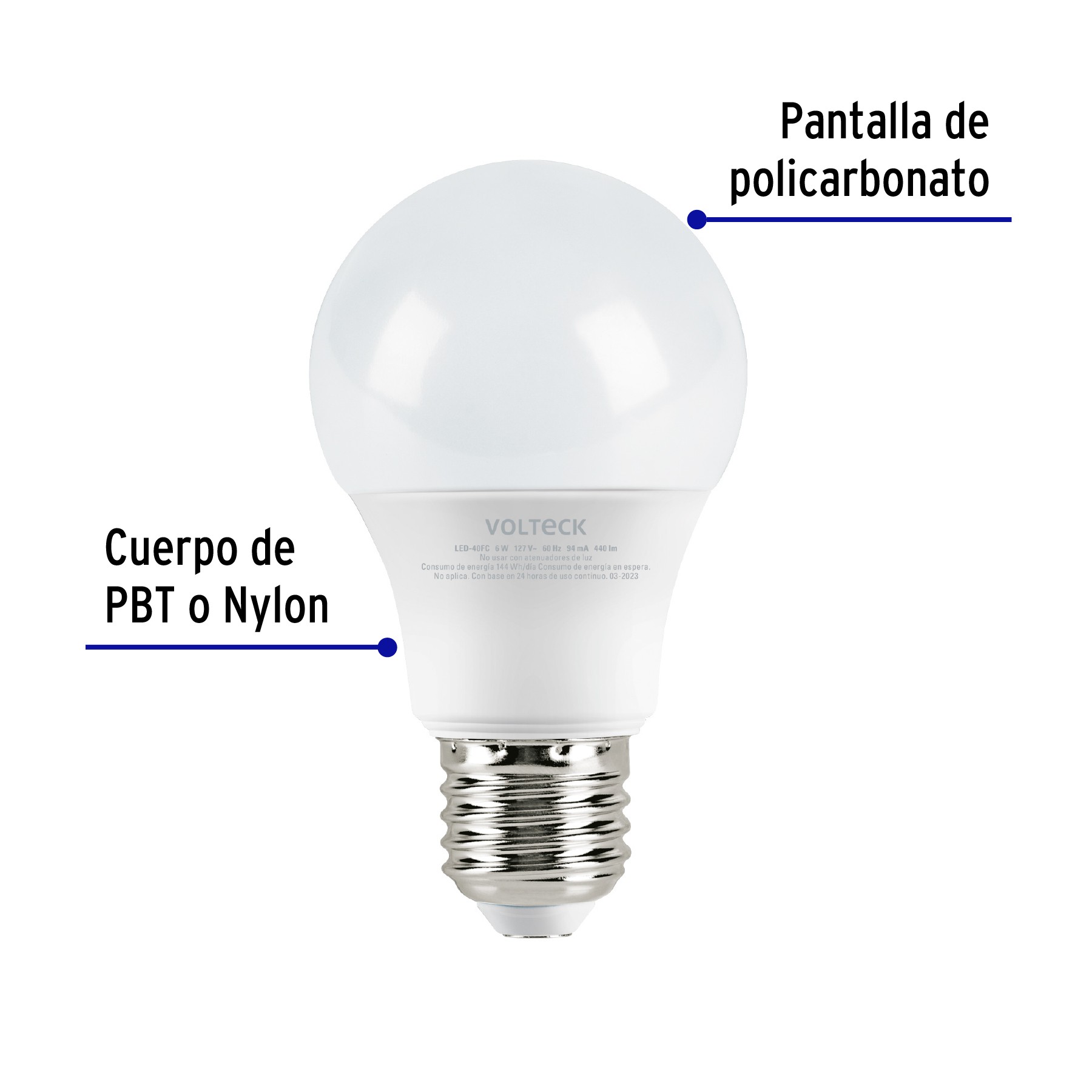 LÁMPARA LED TIPO BULBO A19 6 W LUZ DE DÍA, CAJA, VOLTECK 47544