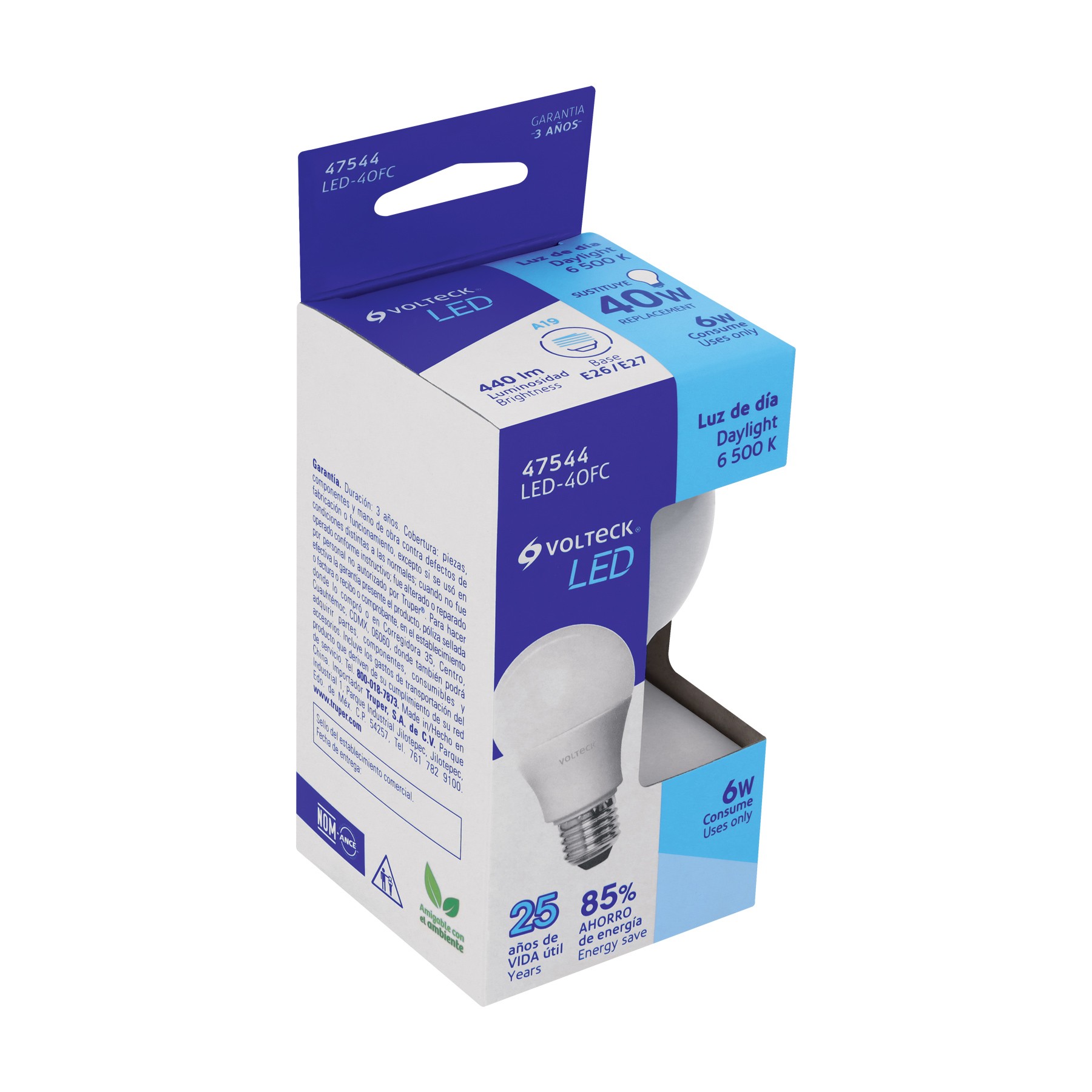 LÁMPARA LED TIPO BULBO A19 6 W LUZ DE DÍA, CAJA, VOLTECK 47544