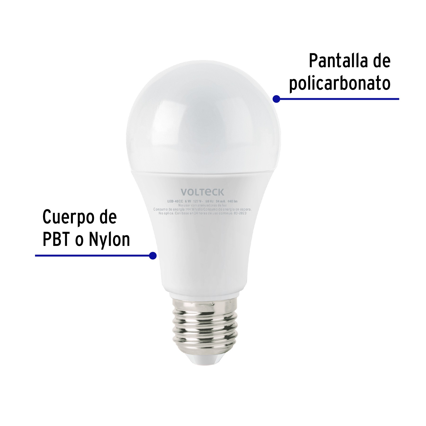 LÁMPARA LED TIPO BULBO A19 6 W LUZ CÁLIDA, CAJA, VOLTECK 47545