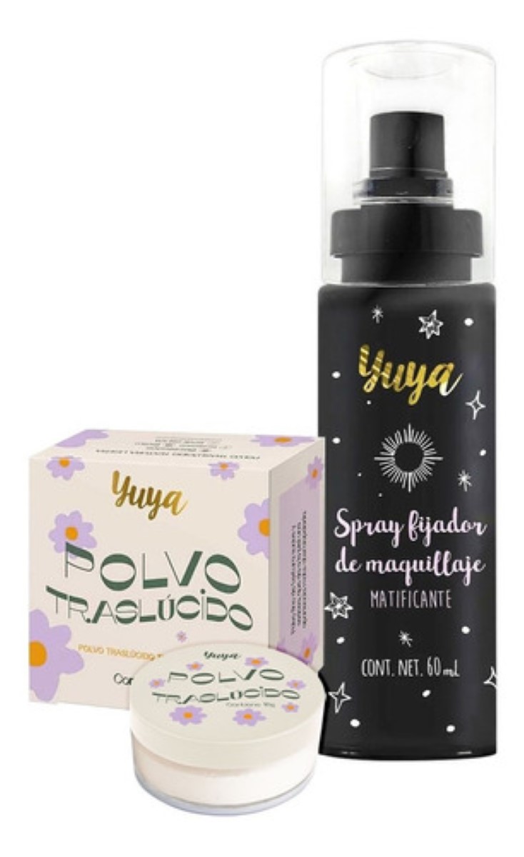 Polvo Traslucido De Arroz + Spray Fijador Maquillaje Yuya Color Natural