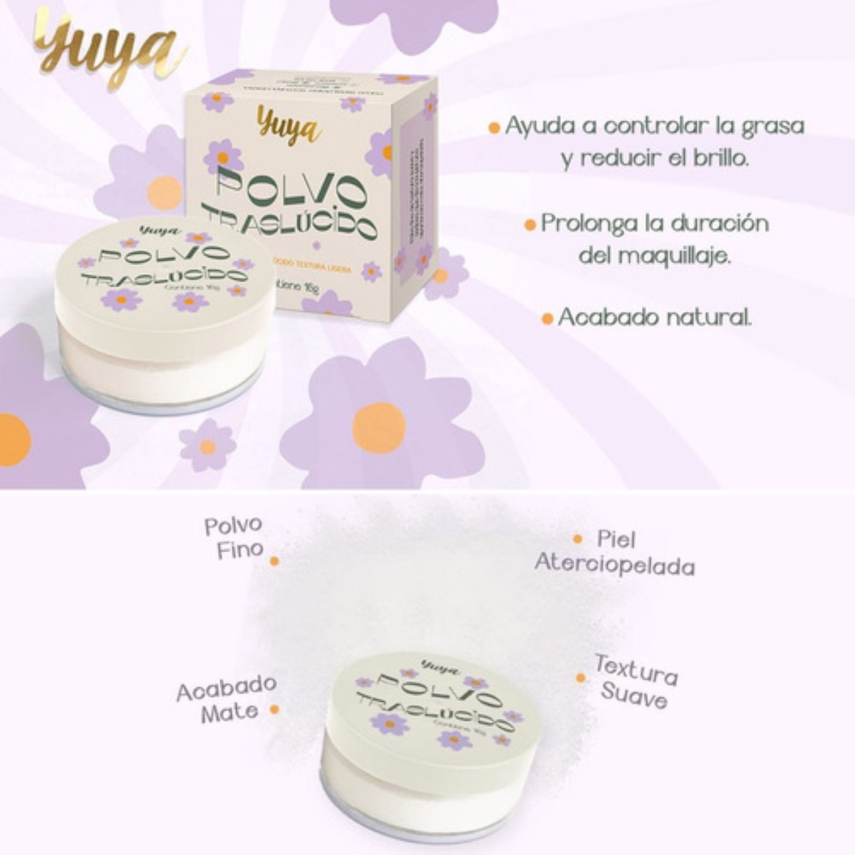 Polvo Traslucido De Arroz + Spray Fijador Maquillaje Yuya Color Natural