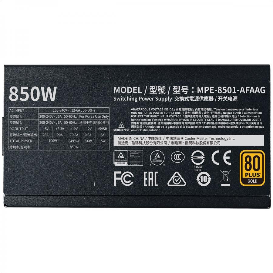 Fuente De Poder Cooler Master MWE Gold 850 V2 Modular 850W 80 Plus MPE-8501-AFAAG-U2