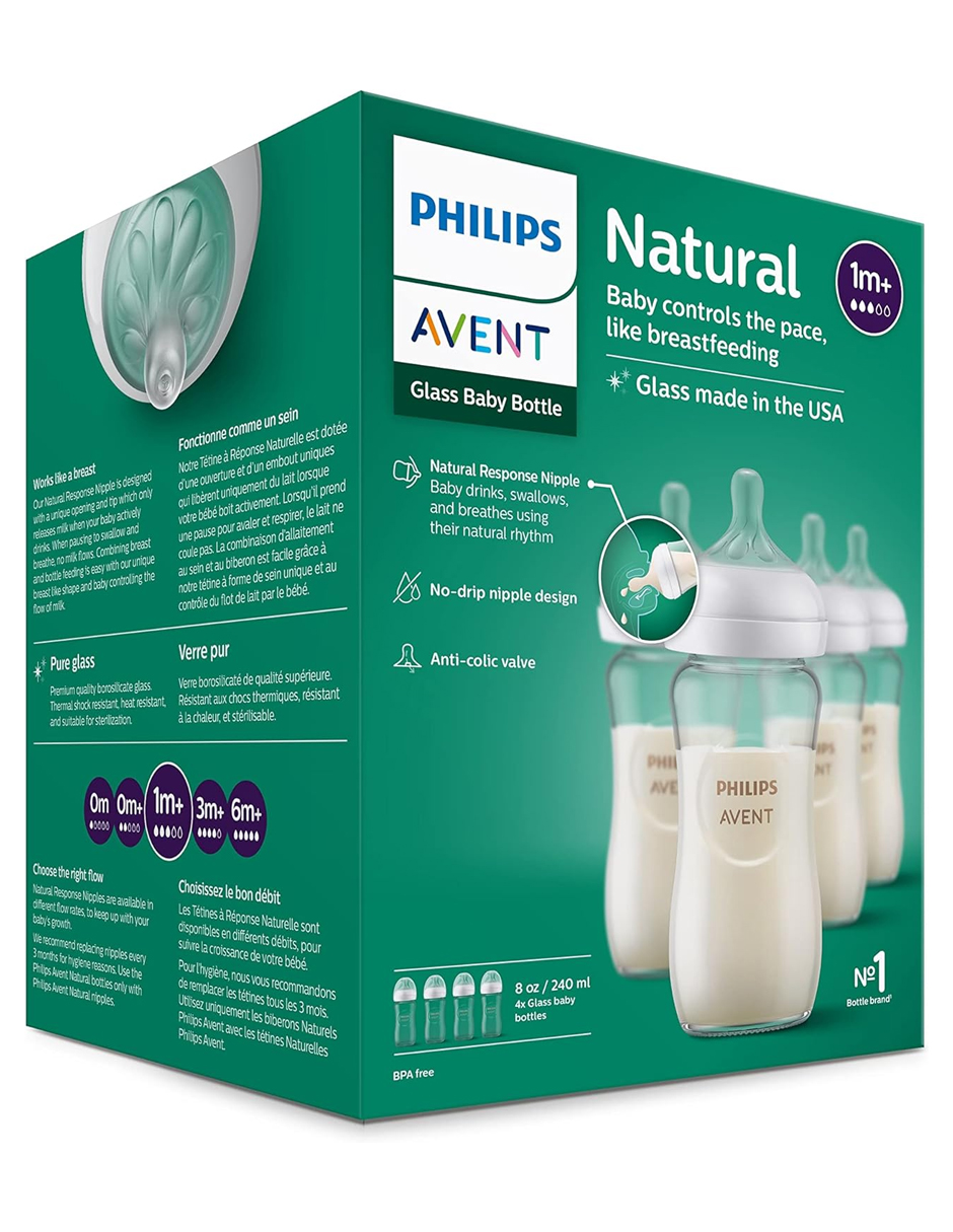 Biberón Avent Natural Resp Vidrio 8oz 4p