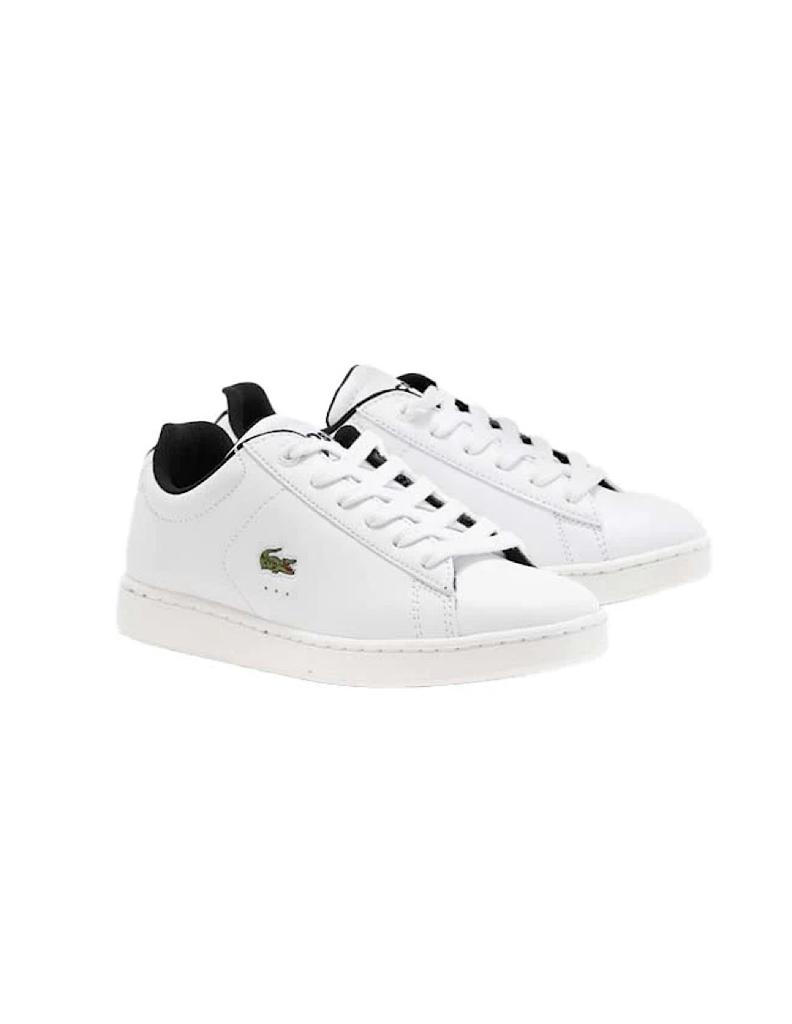TENIS LACOSTE CARNABY BLANCO CON NEGRO PARA MUJER SINTETICO
