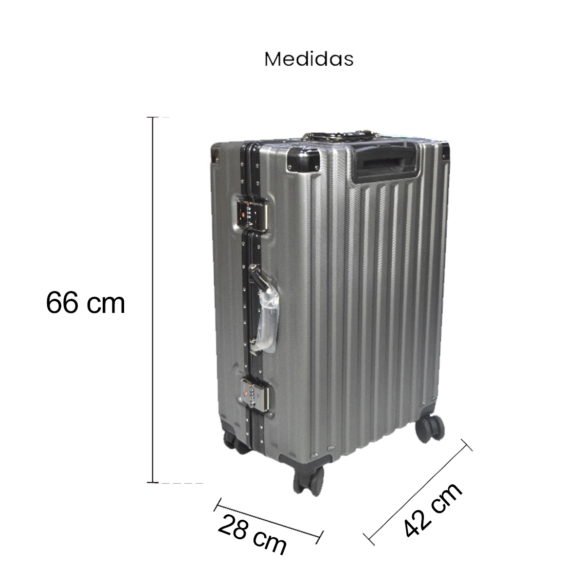 Maleta Cuadrada Estructura de Aluminio 24" con Candado de Seguridad Gris