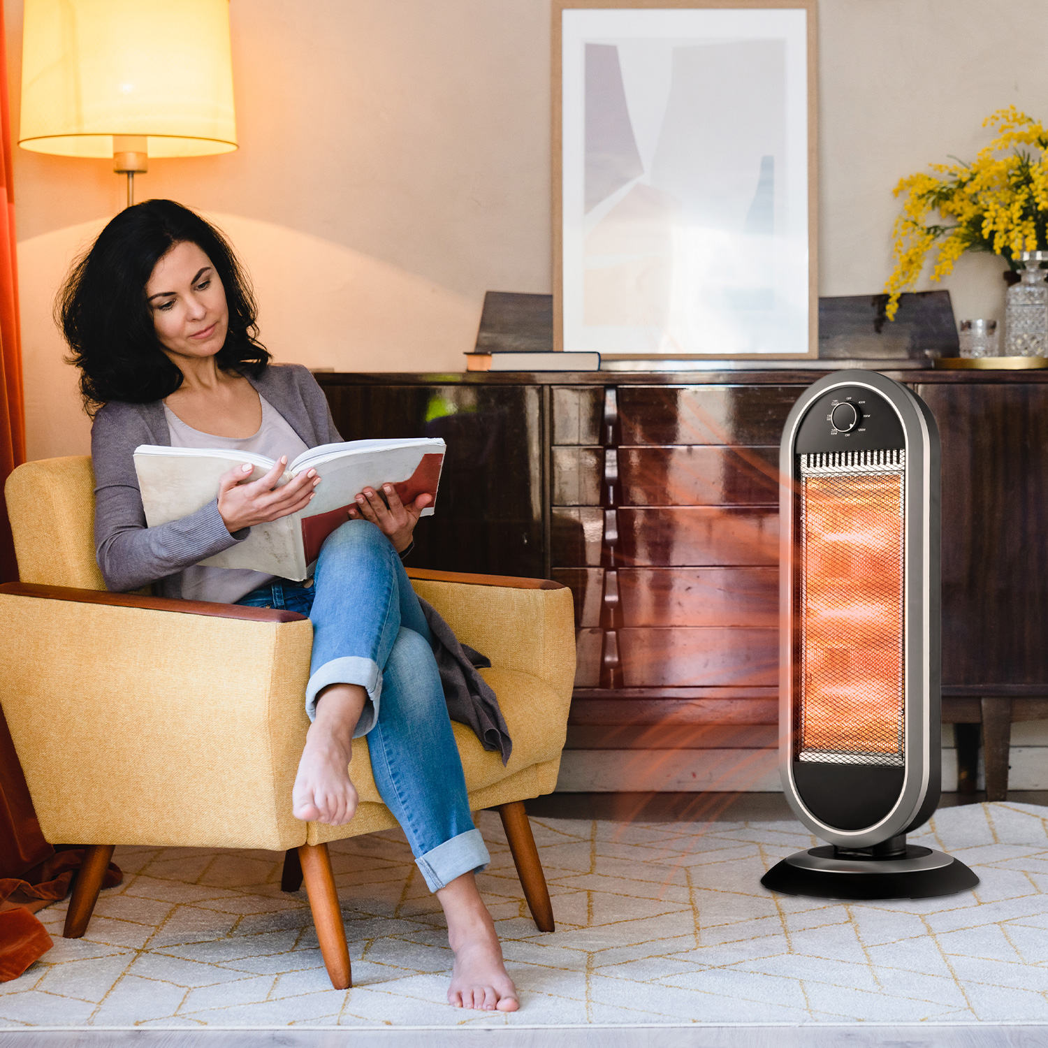 Calefactor Halogeno Oscilacion 90 grados 6 Ajustes Electrico 1200w