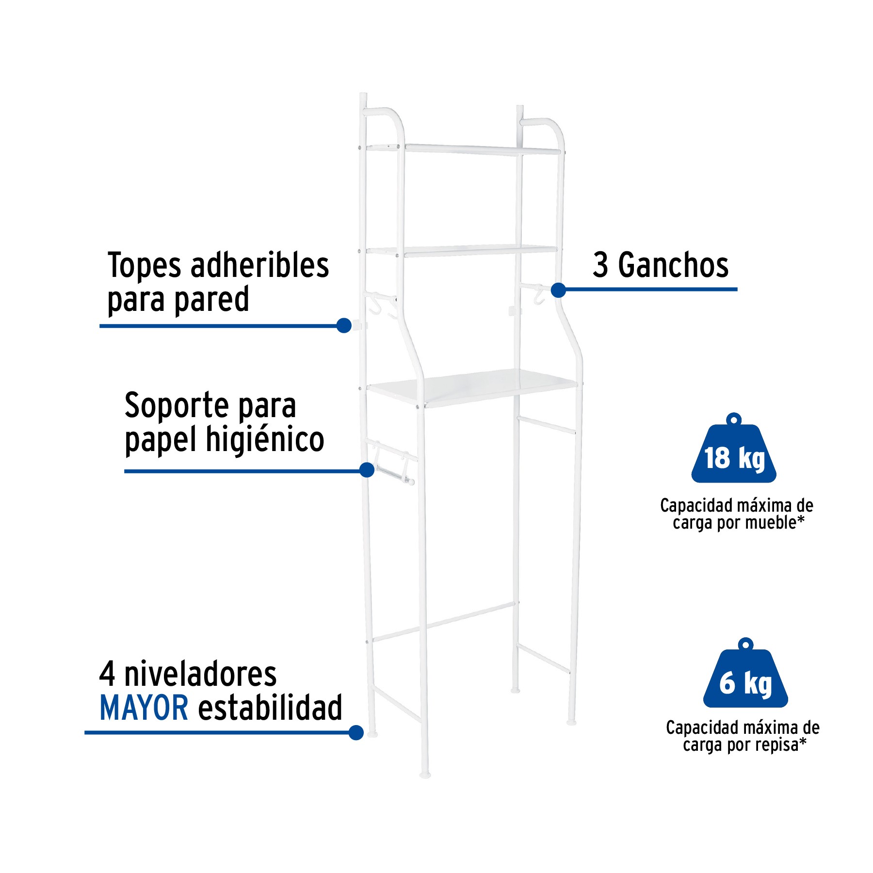 MUEBLE ORGANIZADOR BLANCO PARA BAÑO CON 3 REPISAS, FOSET 47907