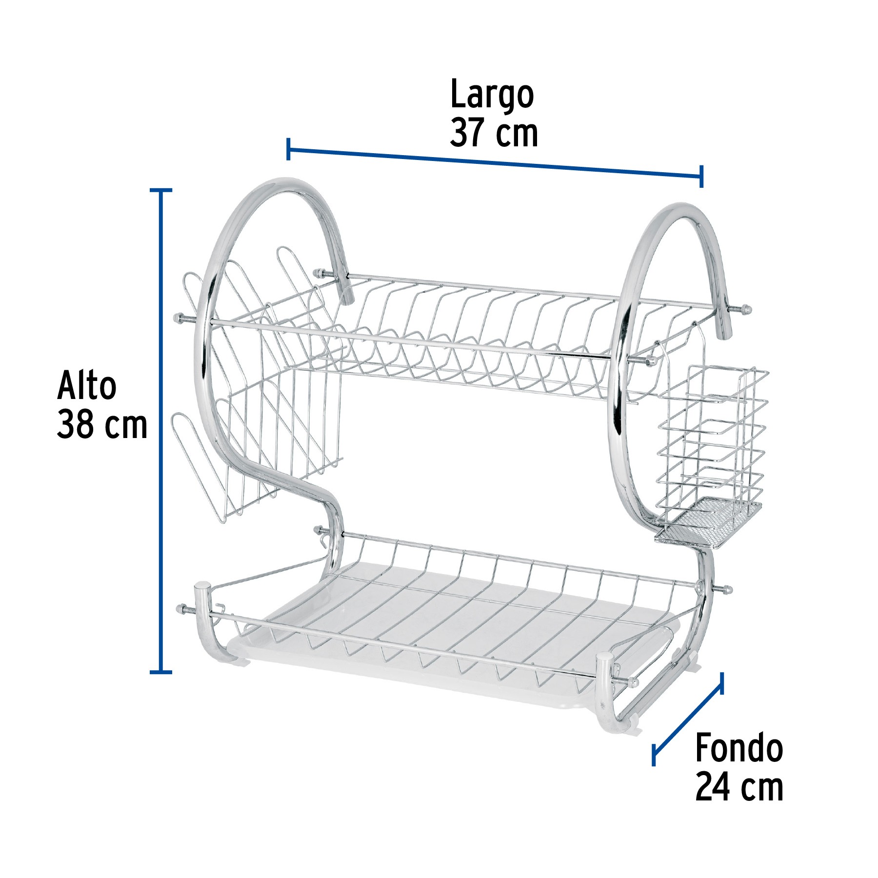 Escurridor de acero cromado con 2 niveles para trastes, Para