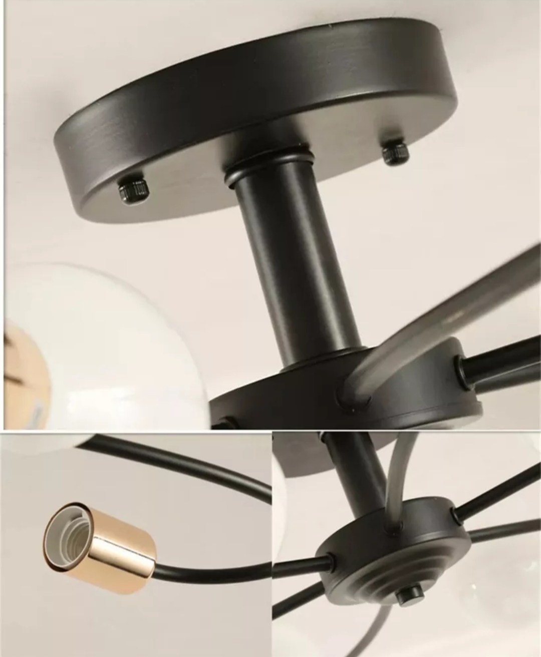 Lámpara de techo de metal para 6 luces tipo espiral Vintage Retro Modernista color negro y dorado