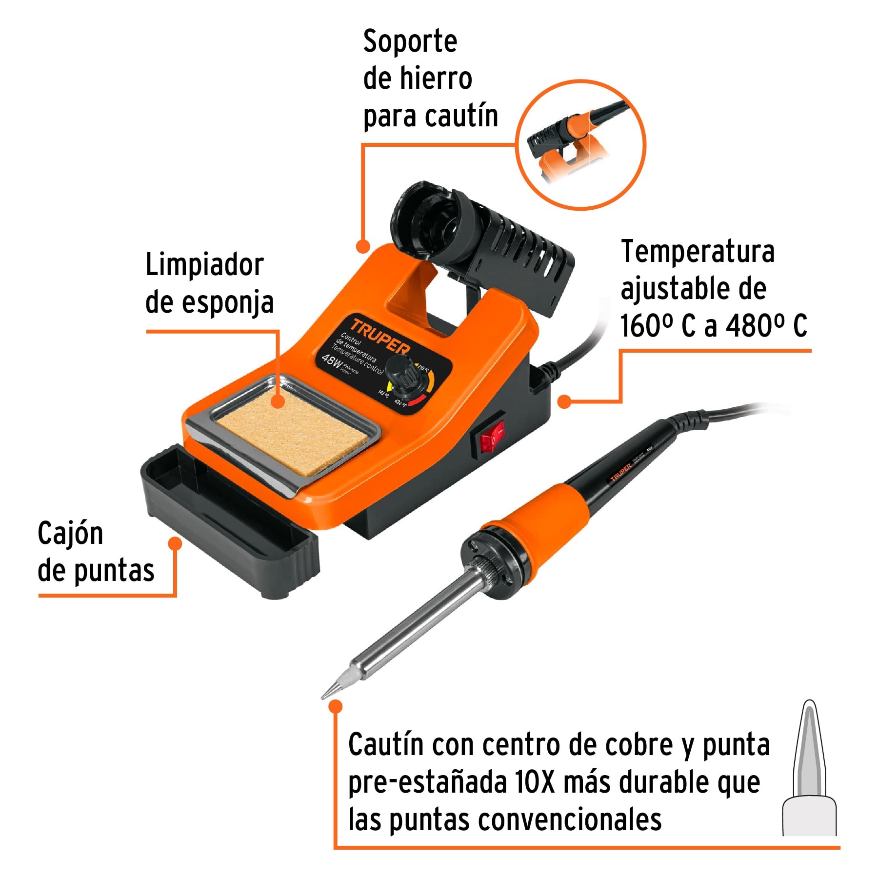CAUTÍN 48 W PROFESIONAL PARA ELECTRÓNICA CON ESTACIÓN TRUPER 101398