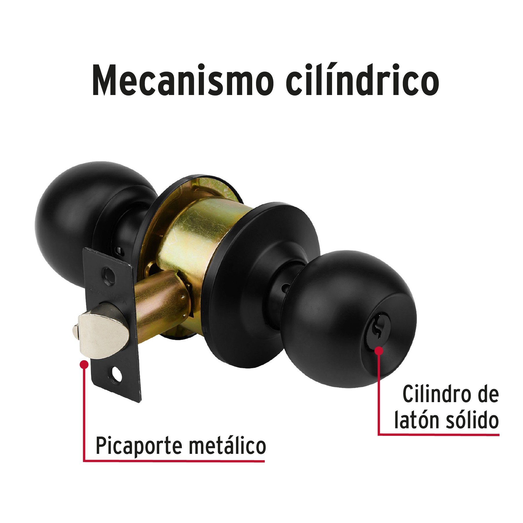 CERRADURA POMO, NEGRO, ESFERA, ENTRADA, HERMEX 47910