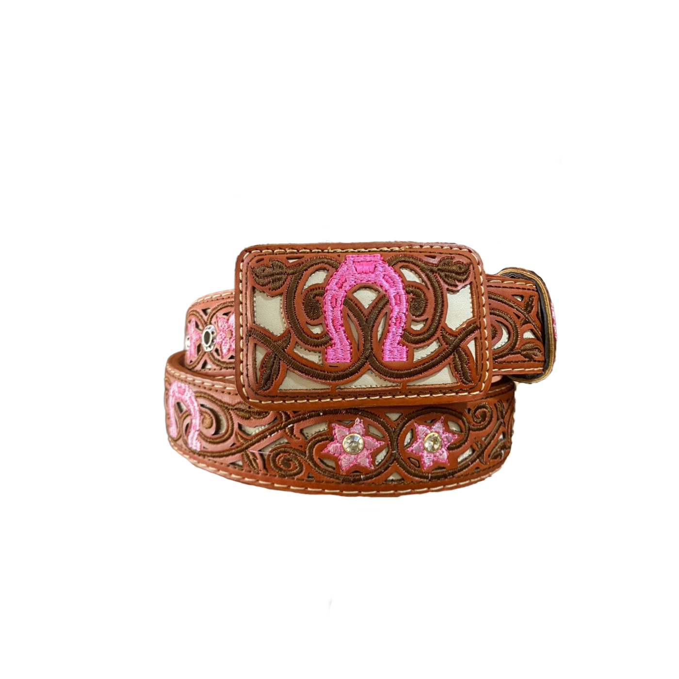 Cinturón de Mujer Bordado Herradura color Rosa