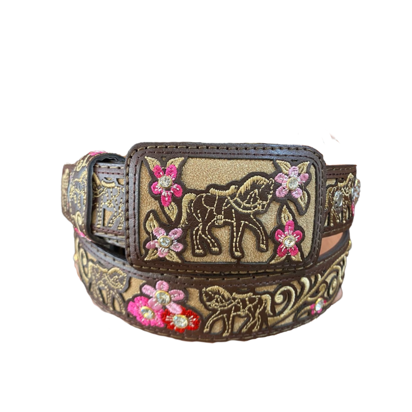Cinturón Vaquero Bordado Flores Rosas para Mujer
