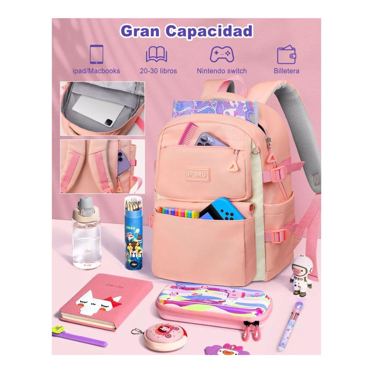 mochila suave para niñas pequeñas, personalizada para bebés de 1, 2 y 3  años, muñeca rosa para dormir con mochila escolar