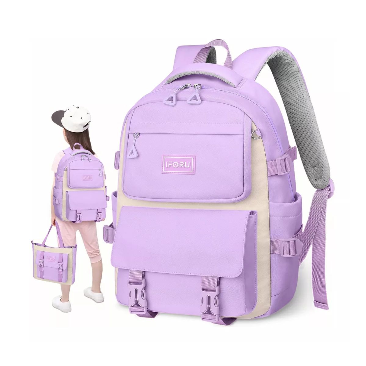 Mochila escolar Backpack-13N color Negro diseño liso 30 L Morado