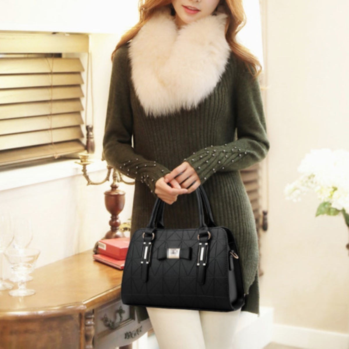 Bolsa Tote Para Mujer Bolso De Mano Con Gran Capacidad Negro