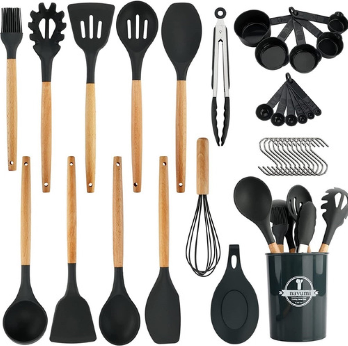 Set 33 Utensilios De Cocina Silicona Cuchara Volteador Negro