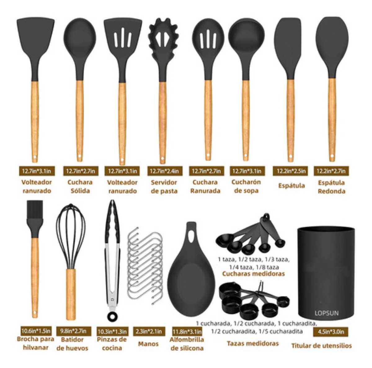 Cucharas Medidoras De Cocina Color Negro Set De 2