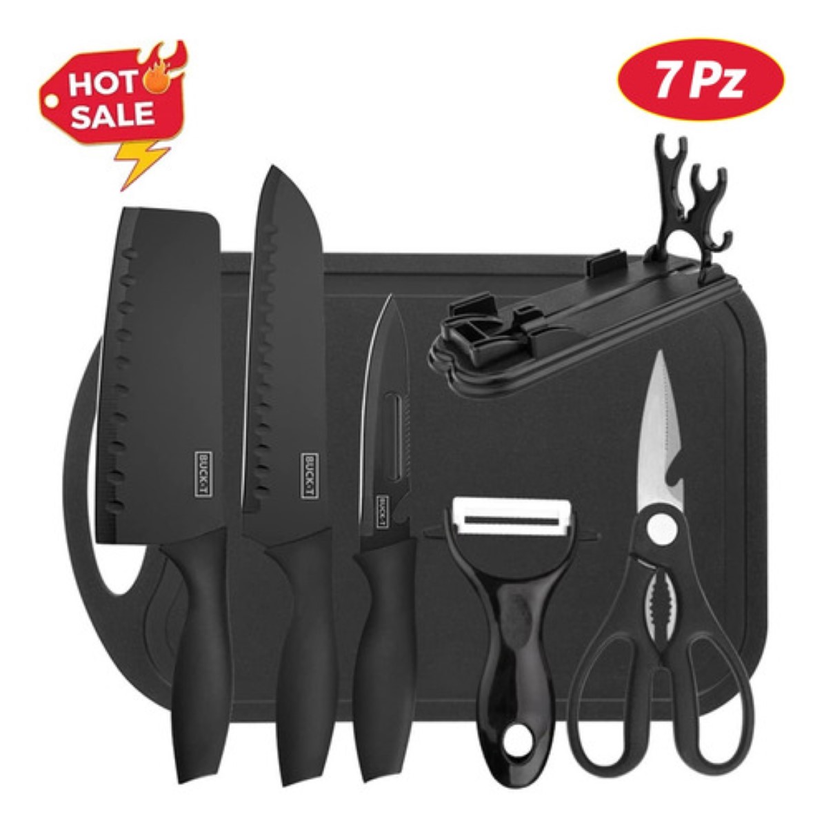 Juego De Cuchillos De Cocina De Acero Inoxidable, 7 Piezas Negro