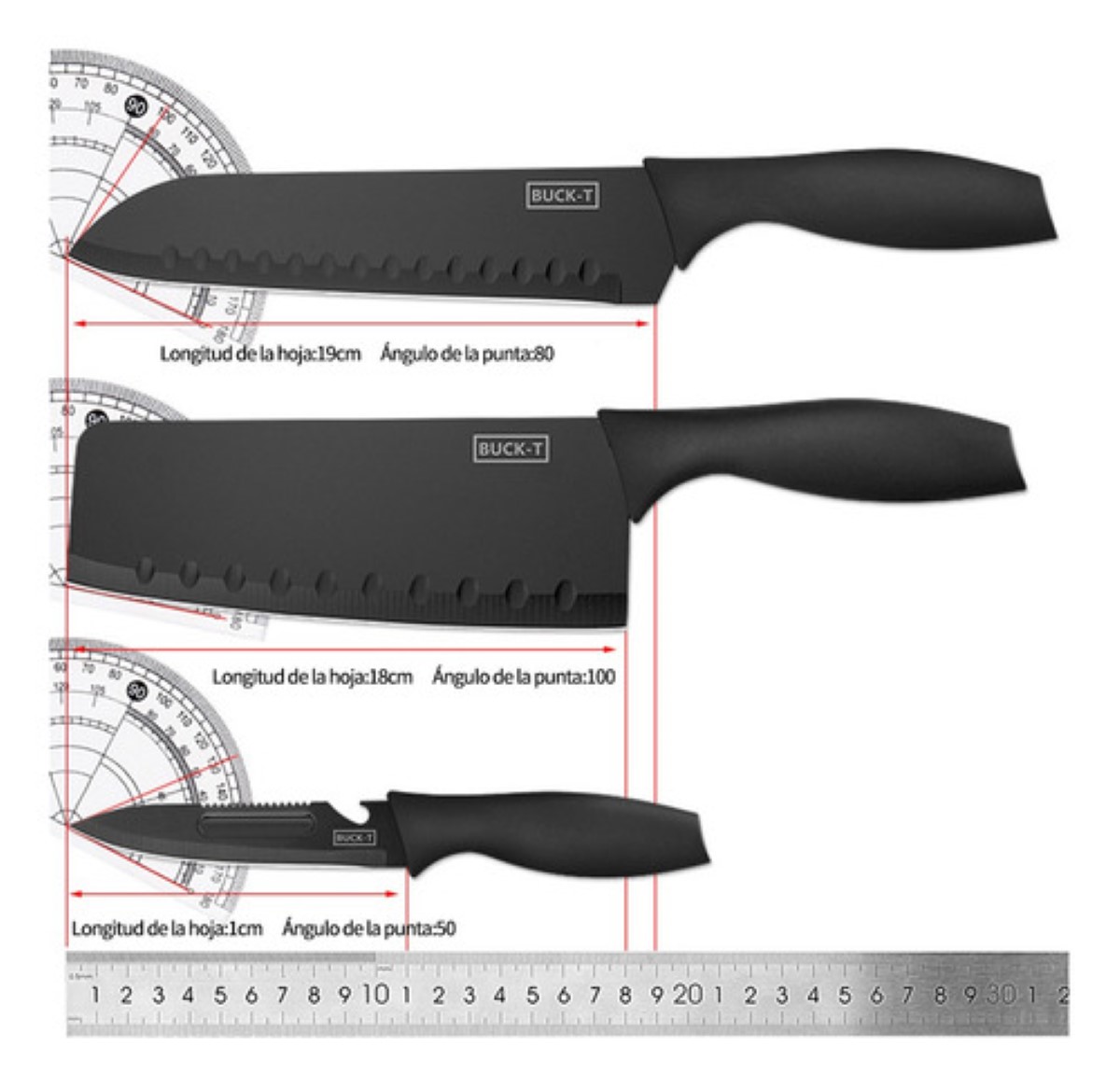 Juego De Cuchillos De Cocina De Acero Inoxidable, 7 Piezas Negro