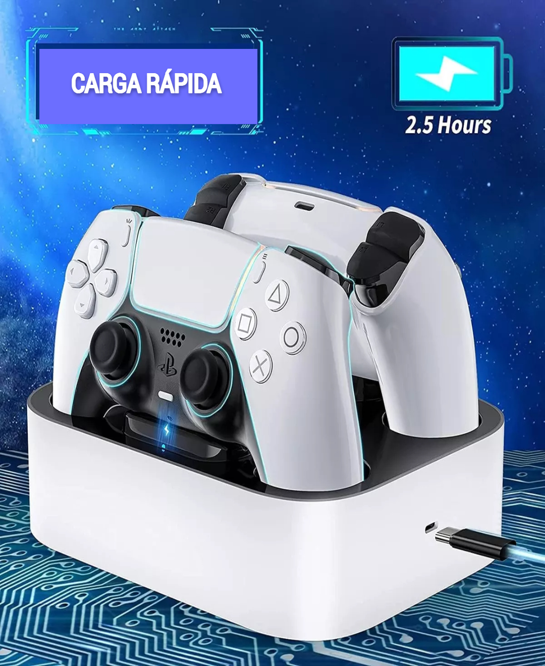 Cargador Para Ps5 2 Controles Dualsense Carga Rápida Con Luz