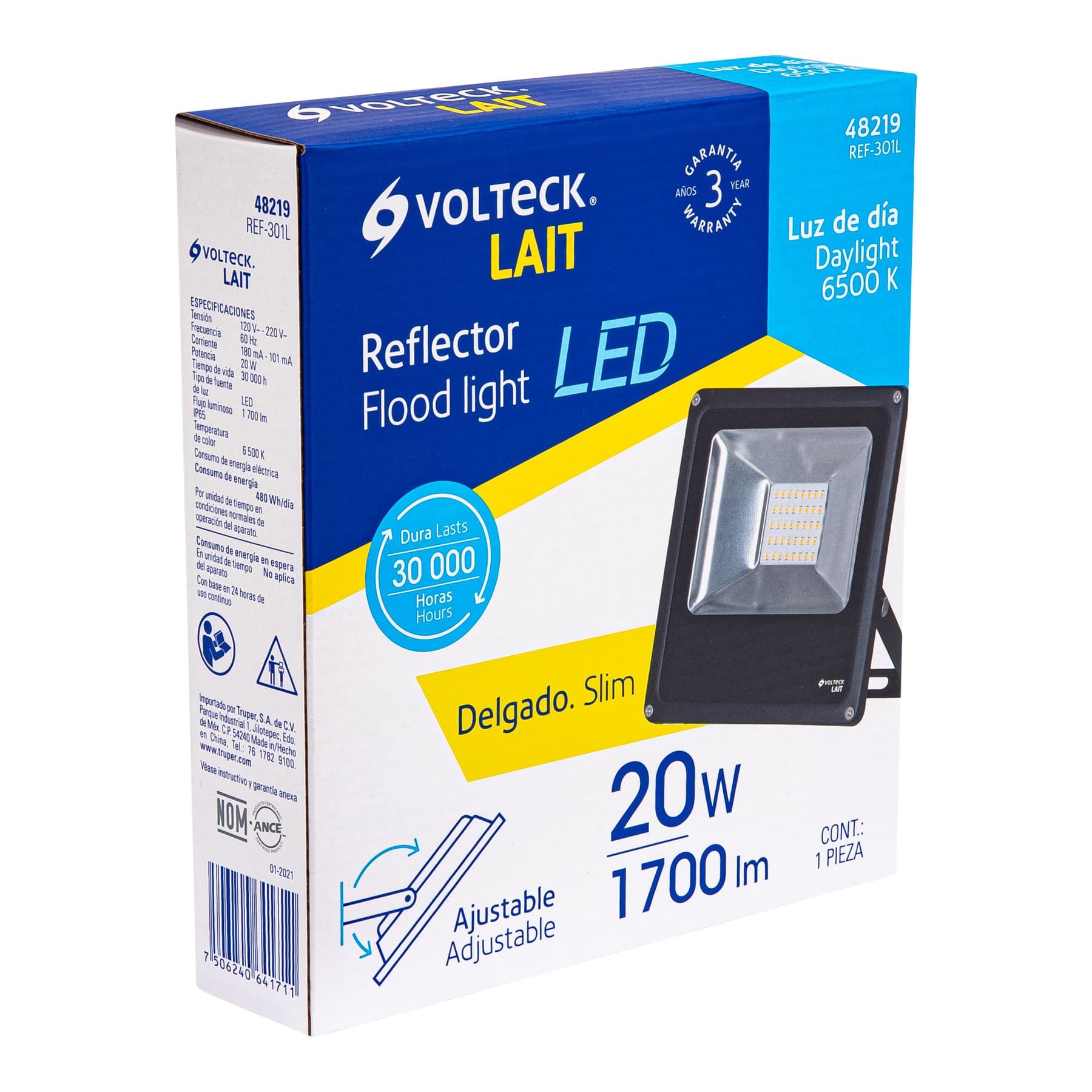 REFLECTOR DELGADO DE LED 20 W LUZ DE DÍA, VOLTECK LAIT 48219