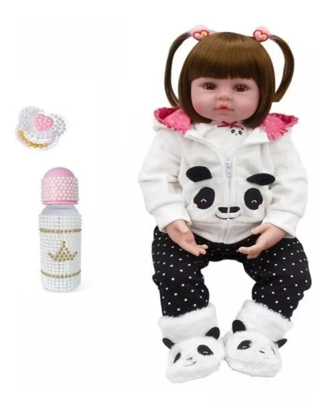 Bebé Reborn Muñeca Silicona De Cuerpo Completo 48cm Panda