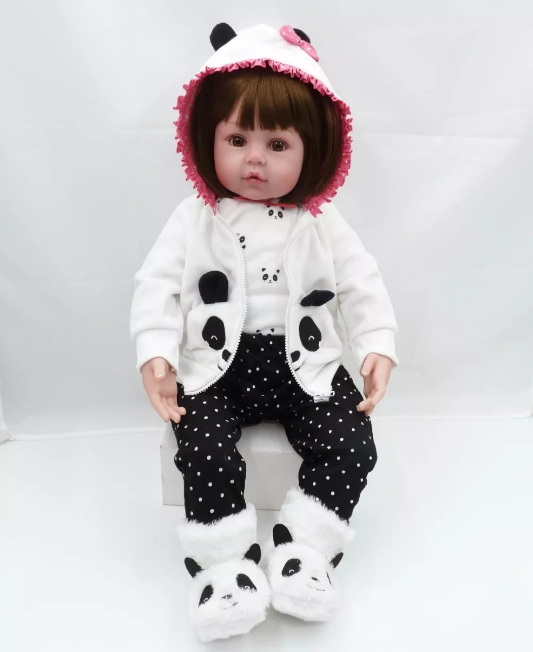 Bebé Reborn Muñeca Silicona De Cuerpo Completo 48cm Panda