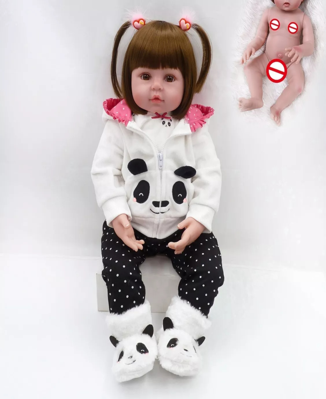 Bebé Reborn Muñeca Silicona De Cuerpo Completo 48cm Panda