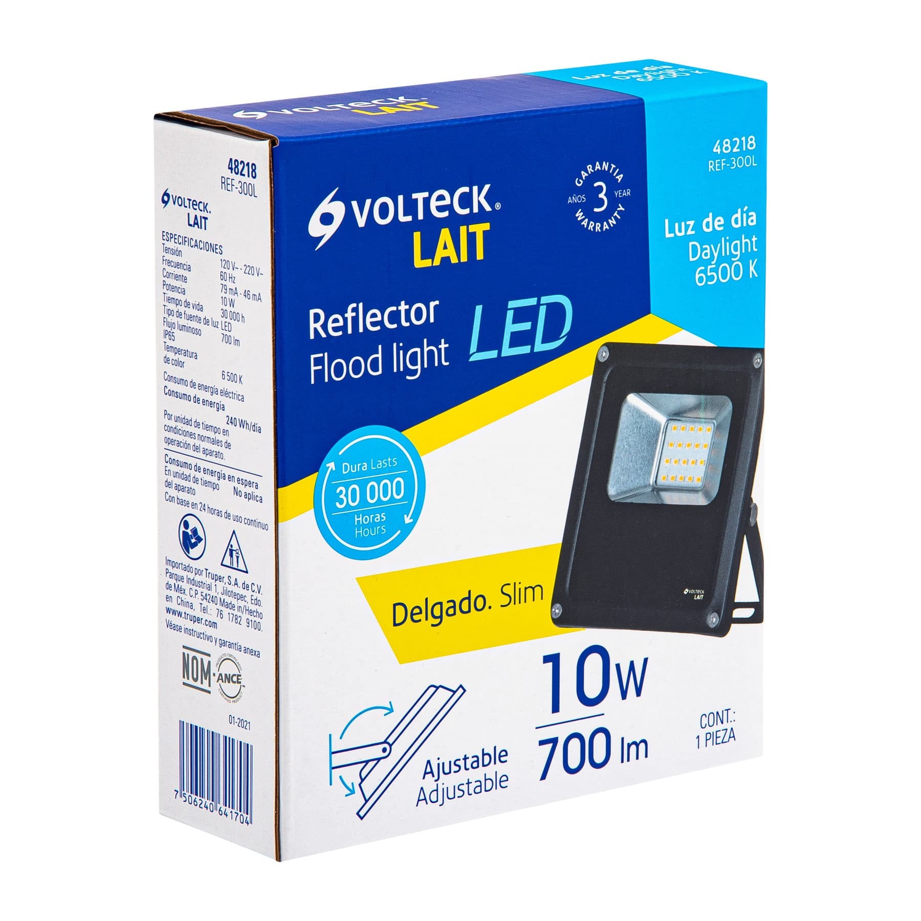 REFLECTOR DELGADO DE LED 10 W LUZ CÁLIDA, VOLTECK LAIT 48331