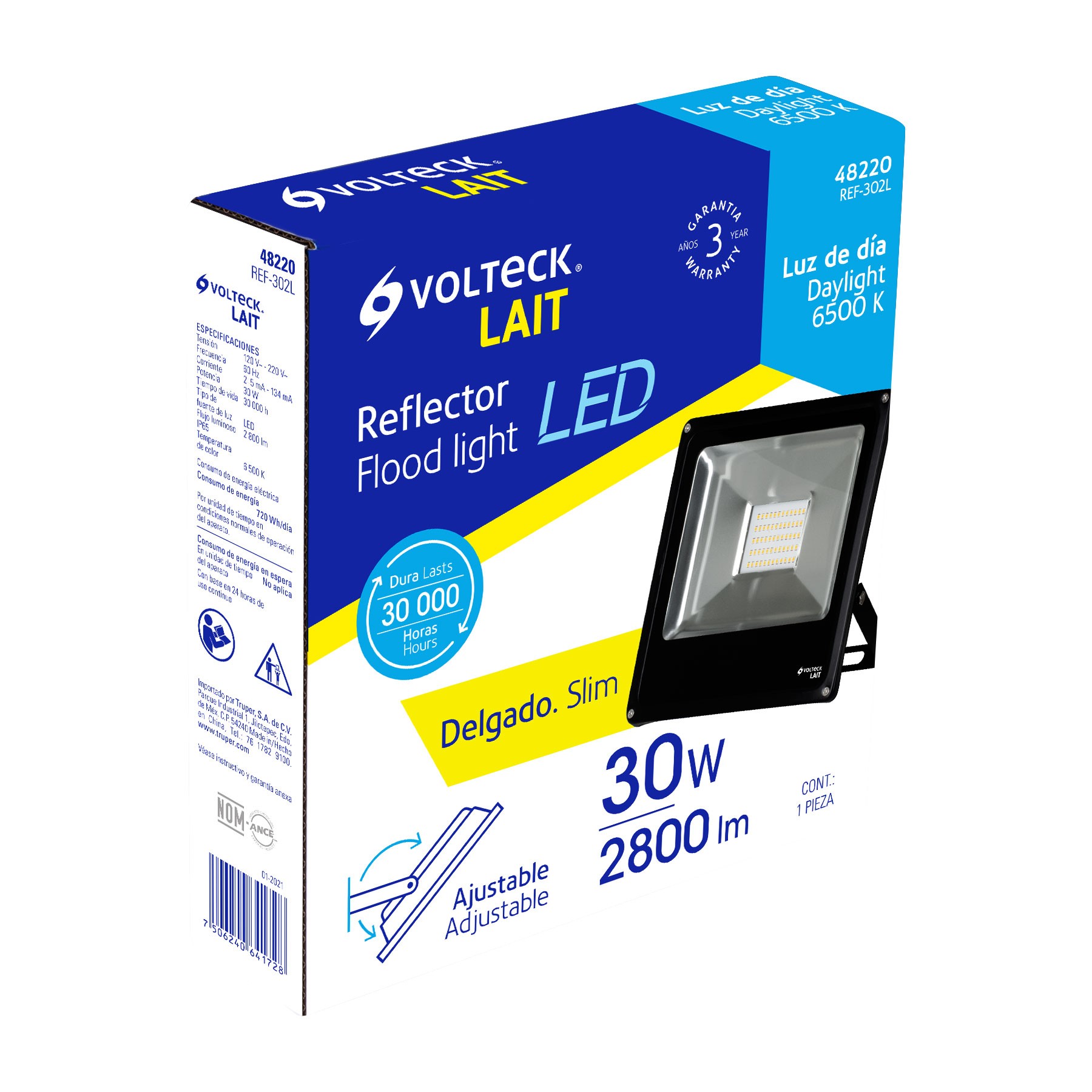 REFLECTOR DELGADO DE LED 30 W LUZ CÁLIDA, VOLTECK LAIT 48333