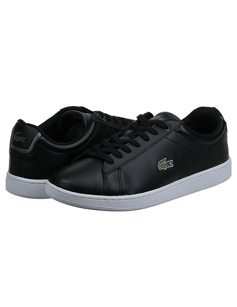 TENIS LACOSTE CARNABY NEGRO CON BLANCO PARA HOMBRE DE PIEL TALO GRIS