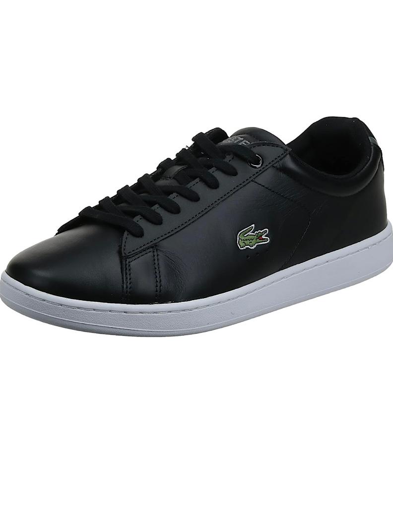 TENIS LACOSTE CARNABY NEGRO CON BLANCO PARA HOMBRE DE PIEL TALO GRIS