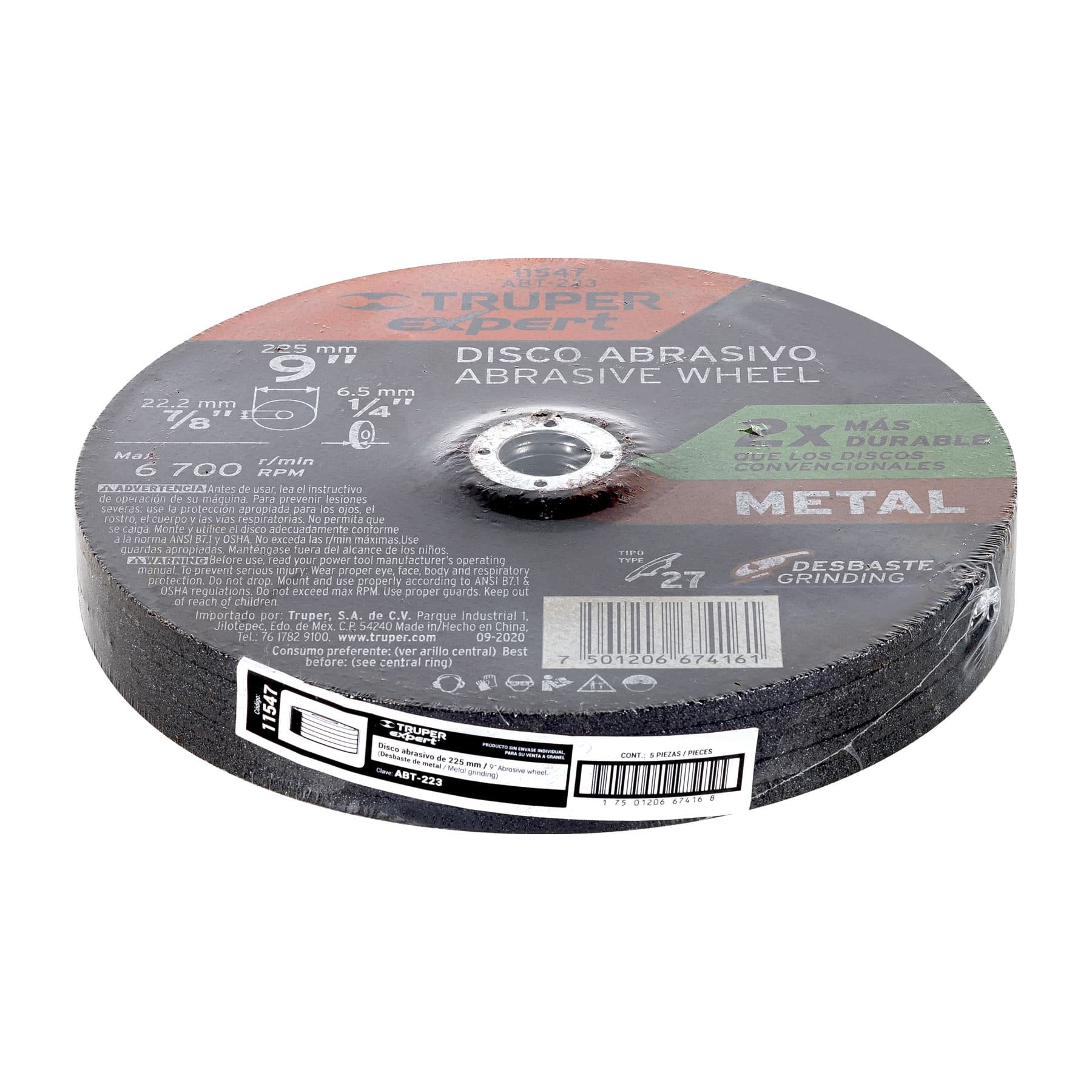 DISCO TIPO 27 DE 9" X 6.4 MM DESBASTE DE METAL, TRUPER EXPERT 11547