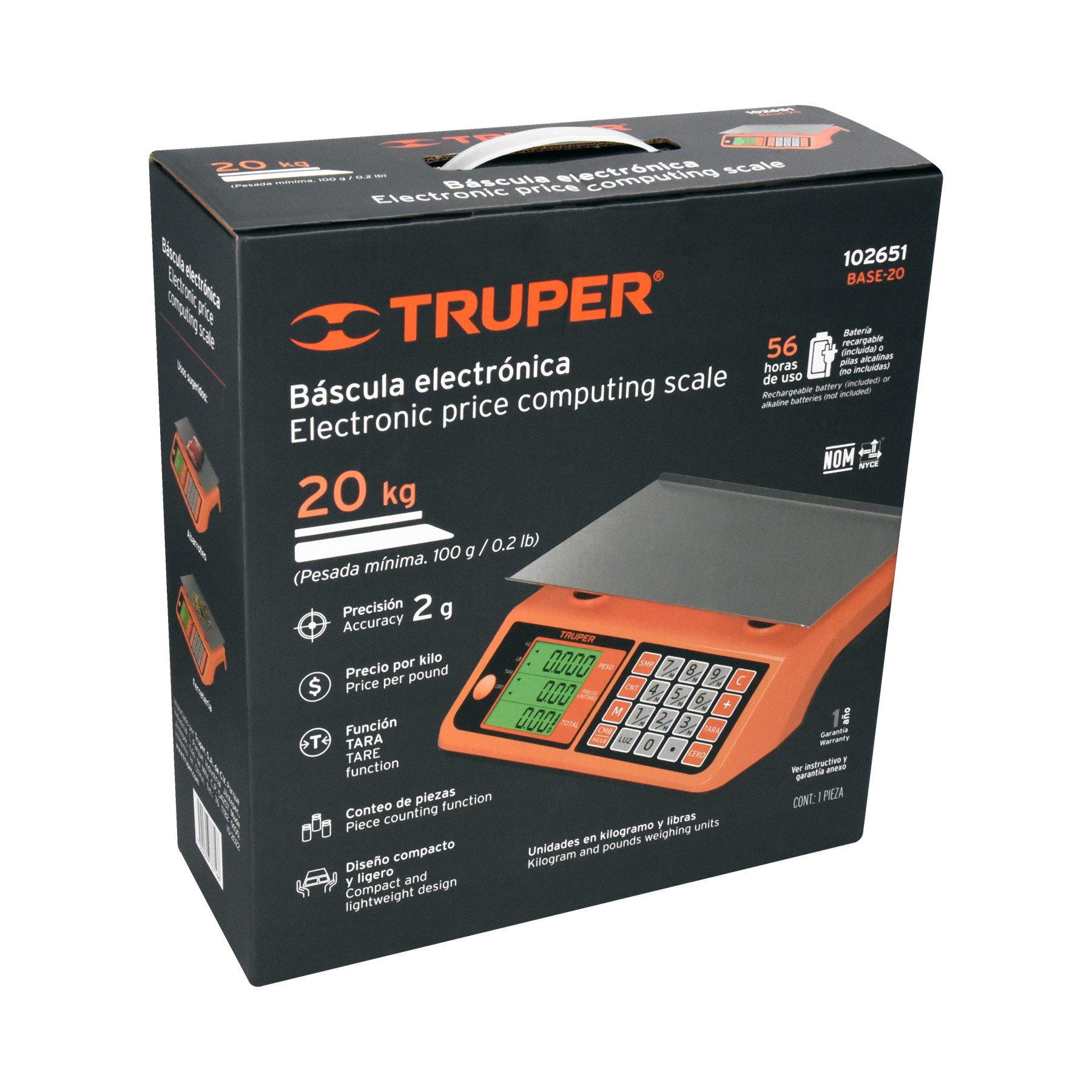 BÁSCULA ELECTRÓNICA MULTIFUNCIONES 20 KG, TRUPER 102651