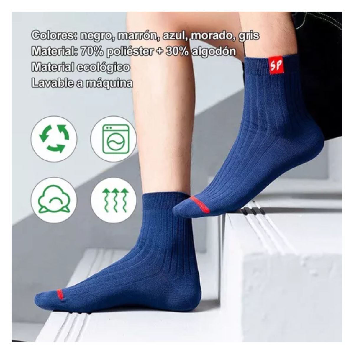 10pares Hombre Calcetines Deportiva Poliéster-algodón Talla única