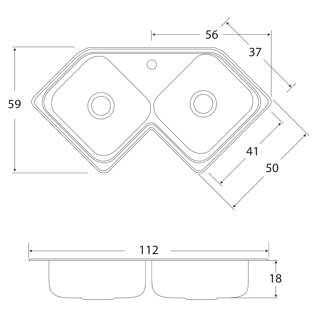Tarja Doble Empotrar en Esquina EB Tecnica CE110 Acero Inox Satinado.
