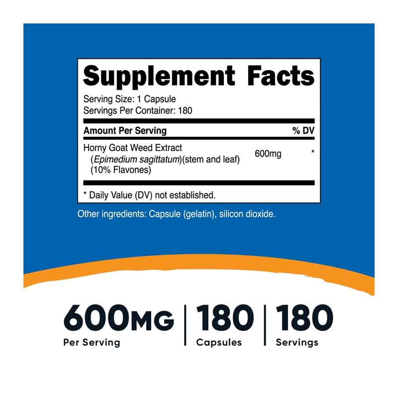 Horny Goat Weed 600mg Nutricost 180 capsulas Energia Vitalidad 